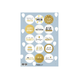 KD Verjaardagsstickers - wit goud zwart - 1 vel