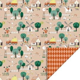 Cadeaupapier Farm Beige - Harlequin Cognac - 70cm x 3m