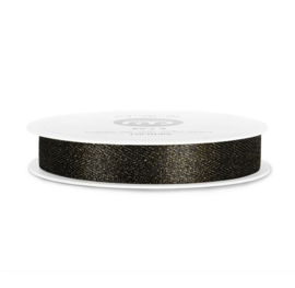 Satijnlint visgraat - zwart goud - 15mm x 3 m