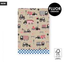 Cadeauzakjes  auto zandauto tractor zand kleur - 17 x 25 cm (L) - 5 stuks