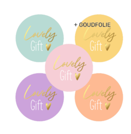 Sticker Lovely gift - groen geel roze paars oranje goud  - 4 cm - 10 stuks
