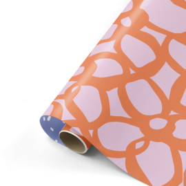 Cadeaupapier Bold flowers retro - Oranje roze - 50 cm x 3 meter
