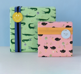 Cadeaulabel Smiley - Blauw, mint groen, roze en geel 4st.