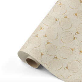 Cadeaupapier graspapier goud kerstballen - 50 cm x 3 meter