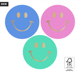 Stickers Smiley goud blauw roze groen - mix - 6 stuks