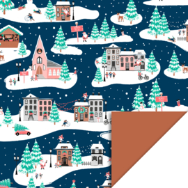 Kerst cadeauzakje - kerst landschap - blauw - 5 stuks - L