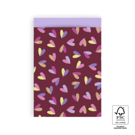 Cadeauzakjes duo hearts beet red - 17 x 25 cm (L) - 5 stuks