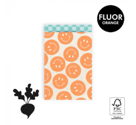 Cadeauzakjes fluor orange smiley - m - 5 stuks