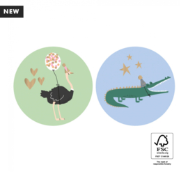 Stickers Duo - struisvogel krokodil goud - 6 stuks