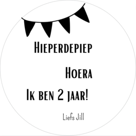 Stickers Hieperdepiep hoera ik ben 2 jaar! 5 cm - 5 Stuks