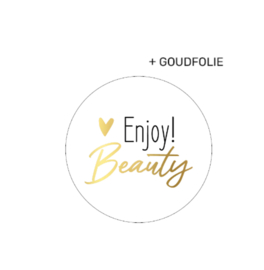 Sticker enjoy beauty  -  wit goud - 4 cm - 10 stuks