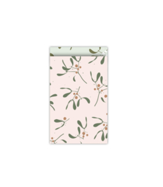 Cadeauzakje Mistletoe memories - roze - 12x19 cm - 5 stuks