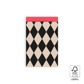 Cadeauzakjes harlequin zwart beige  - 12x19 cm (M) - 5 Stuks