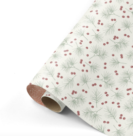 Cadeaupapier wit met groen rood rosegoud  50 cm x 3 meter