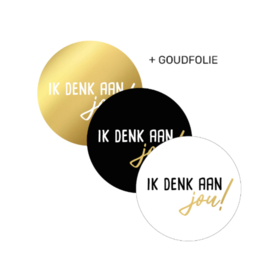 Sticker ik denk aan jou! -  goud zwart wit - 4 cm - 6 stuks