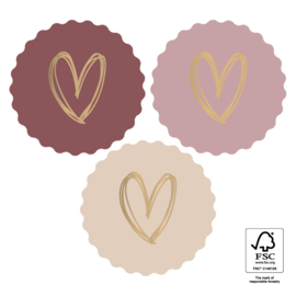 Cadeau stickers - harten goud  - 6 stuks