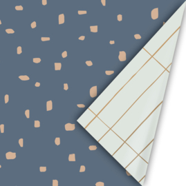 Cadeaupapier donkerblauw kraftkleur dots - 30 cm x 3 meter