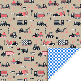 Cadeaupapier zandwagen tractors - zand kleur - 70cm x 3m