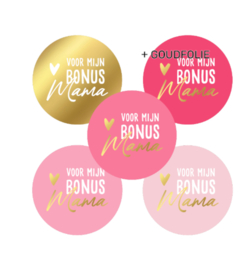Sticker voor mijn bonus mama - roze  goud - 4 cm - 10 stuks