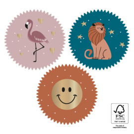 Stickers - flamingo leeuw smiley  - 6 stuks