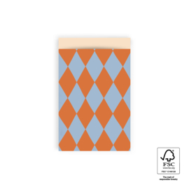 Cadeauzakjes harlequin orange blue - 12x19 cm (M) - 5 Stuks