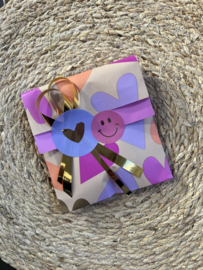 Cadeauzakjes Big Hearts Gold - Oranje roze lila - 19x25 cm  (L) - 5 stuks