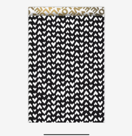 Cadeauzakje zwart witte harten goud love - 19x25cm (L) - 5st.