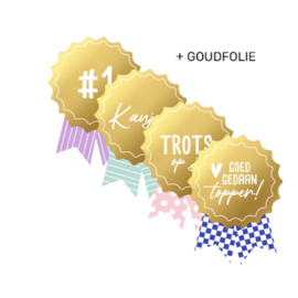 Stickers medaille trots op jouw! - goud kleur - 4 x 5,5cm - 8 stuks