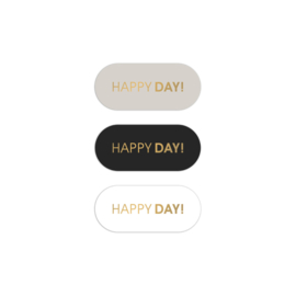 Cadeau stickers - retro ovaal happy day! - wit/grijs/zwart - 6 stuks