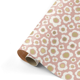 Cadeaupapier Retro flower - Roze - 50cm x 3 m