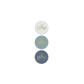 Cadeau stickers with love blauw goud folie - 5 stuks