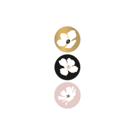 Bloem stickers goud zwart roze  - 5 cm - 6 Stuks