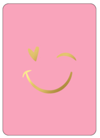 Ansichtkaart smiley - roze goud folie - a6 - per stuk