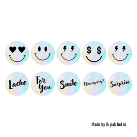 Smiley stickers met tekst - holografisch - 10 stickers