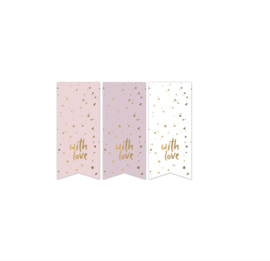 Cadeaustickers WHITE LOVE vaantjes - roze met goud folie - 6 Stuks