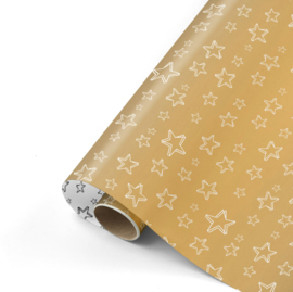 Cadeaupapier goud met witte sterren  50 cm x 3 meter