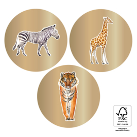 Zebra giraf tijger stickers  - 5 cm - 6 Stuks