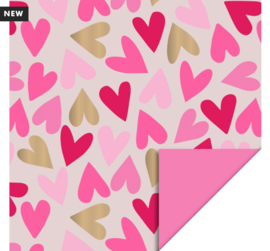 Cadeaupapier roze harten - 30 cm x 3 meter