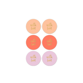 With love stickers goud neon oranje - 5 cm - 6 Stuks