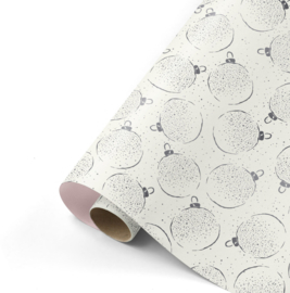 Cadeaupapier wit antraciet kerstballen -  50 cm x 3 meter