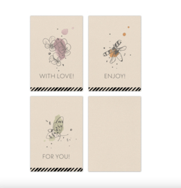 Bloemen mini kaartjes 7,4x10,5cm - kraft - 3 stuks