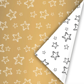 Cadeaupapier goud met witte sterren  50 cm x 3 meter