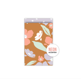 Cadeauzakjes roest bloemen neon accenten - 12x19 cm (M) - 5 Stuks