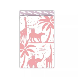 Cadeauzakje tropicalparty wit fluor oranje lila - 19x25cm (L) - 5st.