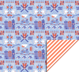 Holland cadeaupapier - blauw rood wit oranje - 30 cm x 3 meter