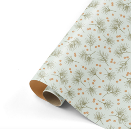 Cadeaupapier Berries & Branches groen 50 cm x 3 meter