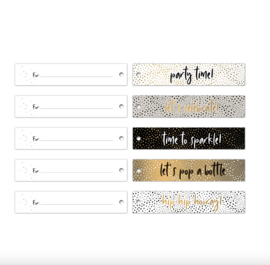 Labels  - zwart wit goud - 2,5 x 13cm - 5 stuks