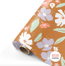 Cadeaupapier bloemen roest lila 50 cm x 3 meter