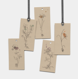 Bloemen cadeaulabels 4x8cm - kraft - 5 stuks