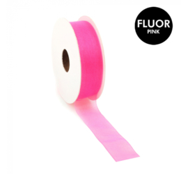 Organza Fluor roze - 25mm x 3 meter